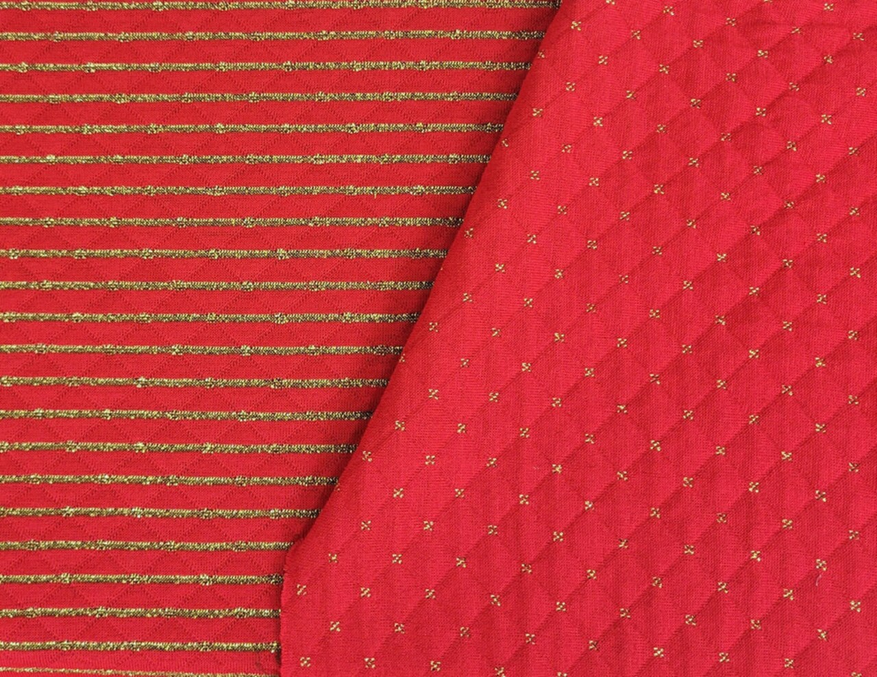 1 Yard Holiday Christmas Red & Gold Double Knit Reversible Acrylic Yarn-Dye Stripe or Diamond